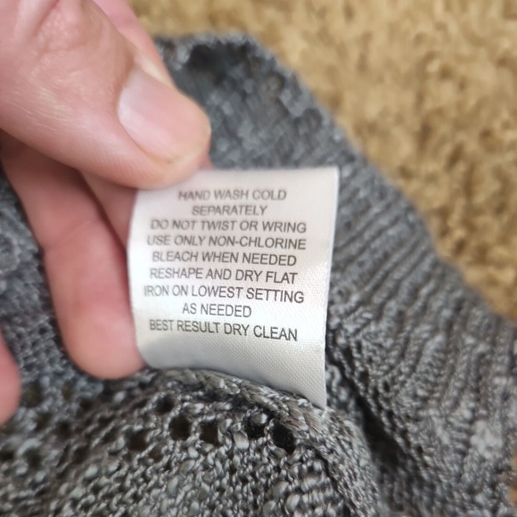 Knox Rose Womens Size L Boho Open Knit Tunic Top gray Split sides trim - Picture 10 of 10